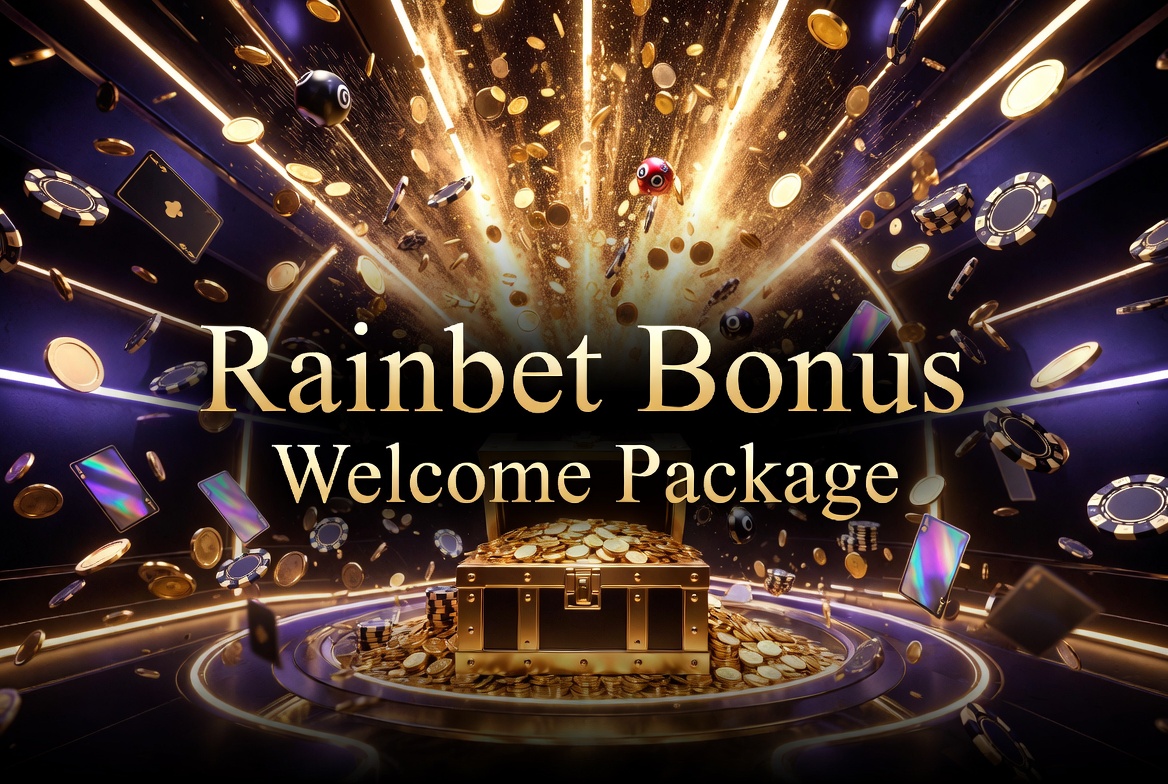 Rainbet bonus and promotions page with welcome package details